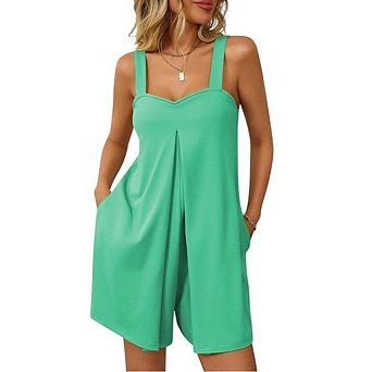 Womens Casual Sleeveless Romper Loose Adjustable Spaghetti Strap Shorts Jumpsuits with Pockets