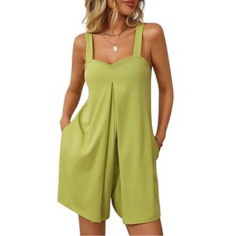 Womens Casual Sleeveless Romper Loose Adjustable Spaghetti Strap Shorts Jumpsuits with Pockets