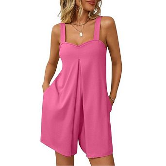 Womens Casual Sleeveless Romper Loose Adjustable Spaghetti Strap Shorts Jumpsuits with Pockets