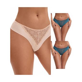3 Packs Women's Mid Waisted Briefs Smooth Silky Panties Soft Lace Underwear Breathable Underpants