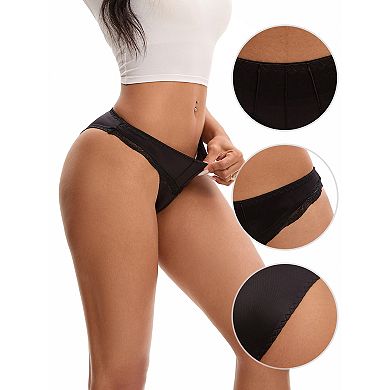 3 Packs Women's Satin Silky Hipster Panties Low Waisted Lace Trimmed Underpants