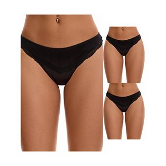 3 Packs Women's Satin Silky Hipster Panties Low Waisted Lace Trimmed Underpants