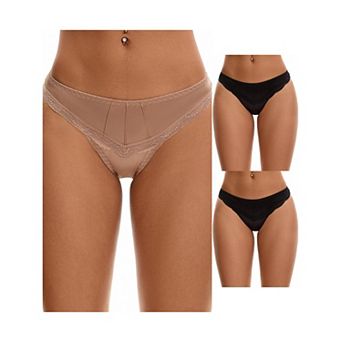 3 Packs Women's Satin Silky Hipster Panties Low Waisted Lace Trimmed Underpants