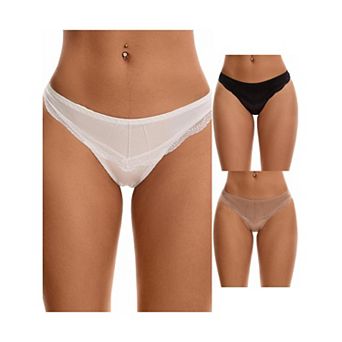 3 Packs Women's Satin Silky Hipster Panties Low Waisted Lace Trimmed Underpants