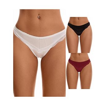 3 Packs Women's Satin Silky Hipster Panties Low Waisted Lace Trimmed Underpants
