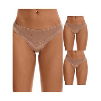 3 Packs Women's Satin Silky Hipster Panties Low Waisted Lace Trimmed Underpants