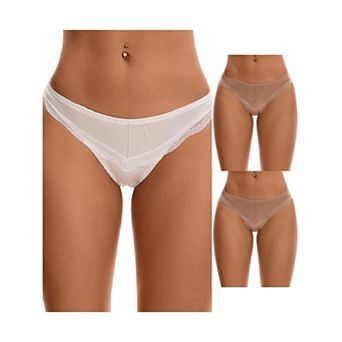 3 Packs Women's Satin Silky Hipster Panties Low Waisted Lace Trimmed Underpants