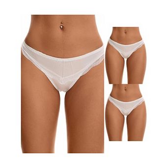 3 Packs Women's Satin Silky Hipster Panties Low Waisted Lace Trimmed Underpants