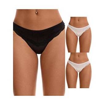 3 Packs Women's Satin Silky Hipster Panties Low Waisted Lace Trimmed Underpants