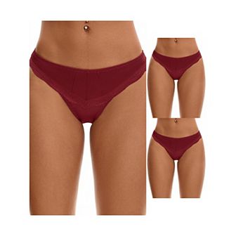 3 Packs Women's Satin Silky Hipster Panties Low Waisted Lace Trimmed Underpants
