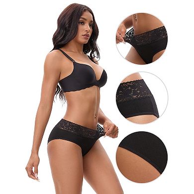 3 Packs Women's Lace Underpants Mid Waisted Soft Breathable Briefs Underwears