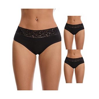 3 Packs Women's Lace Underpants Mid Waisted Soft Breathable Briefs Underwears