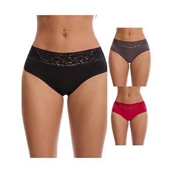 3 Packs Women's Lace Underpants Mid Waisted Soft Breathable Briefs Underwears