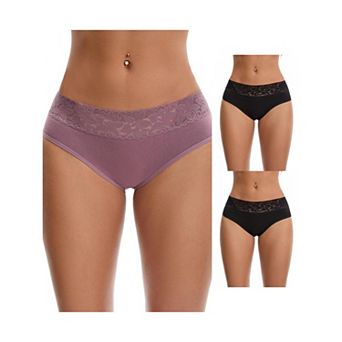 3 Packs Women's Lace Underpants Mid Waisted Soft Breathable Briefs Underwears