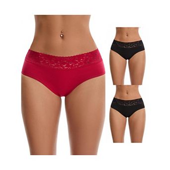 3 Packs Women's Lace Underpants Mid Waisted Soft Breathable Briefs Underwears