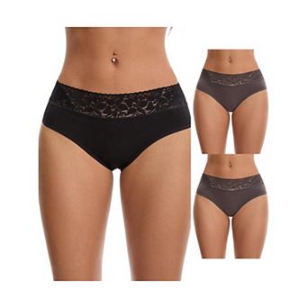 3 Packs Women's Lace Underpants Mid Waisted Soft Breathable Briefs Underwears