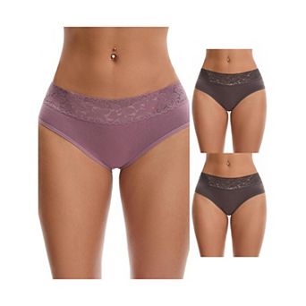 3 Packs Women's Lace Underpants Mid Waisted Soft Breathable Briefs Underwears