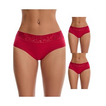 3 Packs Women's Lace Underpants Mid Waisted Soft Breathable Briefs Underwears
