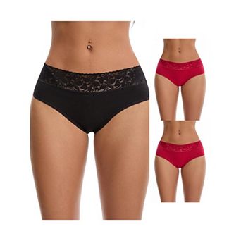 3 Packs Women's Lace Underpants Mid Waisted Soft Breathable Briefs Underwears