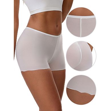 3 Packs Women's Seamless Ice Silk Lace Trim Slip Shorts for Under Dresses Elastic Boyshorts