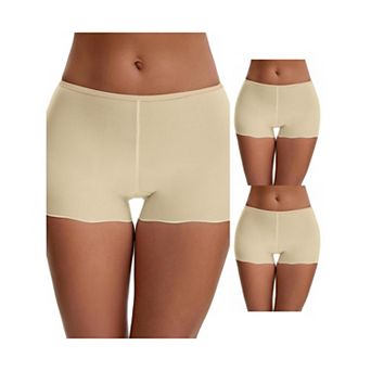 3 Packs Women's Seamless Ice Silk Lace Trim Slip Shorts for Under Dresses Elastic Boyshorts