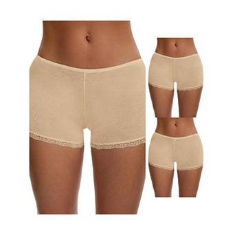 3 Packs Women's Seamless Ice Silk Lace Trim Slip Shorts for Under Dresses Elastic Boyshorts