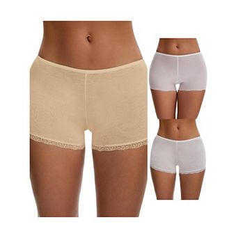 3 Packs Women's Seamless Ice Silk Lace Trim Slip Shorts for Under Dresses Elastic Boyshorts
