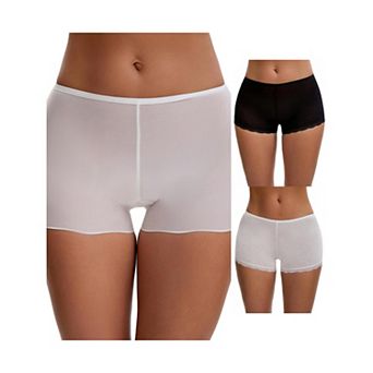 3 Packs Women's Seamless Ice Silk Lace Trim Slip Shorts for Under Dresses Elastic Boyshorts