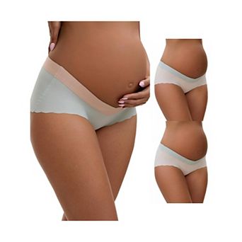 3 Packs Women's Low Waist Ice Silk Seamless Maternity Briefs Pregnancy Under the Bump Underwears