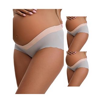 3 Packs Women's Low Waist Ice Silk Seamless Maternity Briefs Pregnancy Under the Bump Underwears