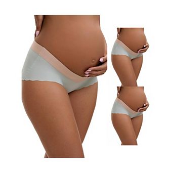 3 Packs Women's Low Waist Ice Silk Seamless Maternity Briefs Pregnancy Under the Bump Underwears