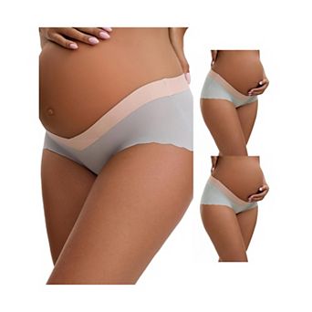 3 Packs Women's Low Waist Ice Silk Seamless Maternity Briefs Pregnancy Under the Bump Underwears