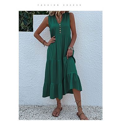Women's Casual Maxi Sundress Summer Beach Dress Scoop Neck Sleeveless Loose Tank Dress