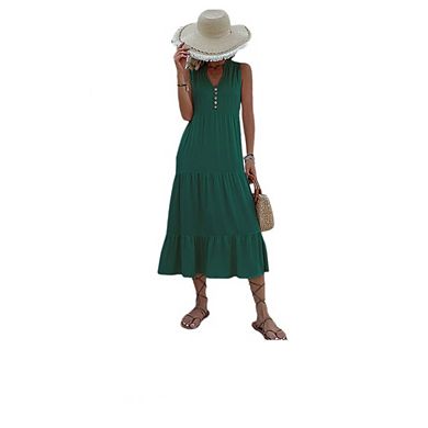 Women's Casual Maxi Sundress Summer Beach Dress Scoop Neck Sleeveless Loose Tank Dress