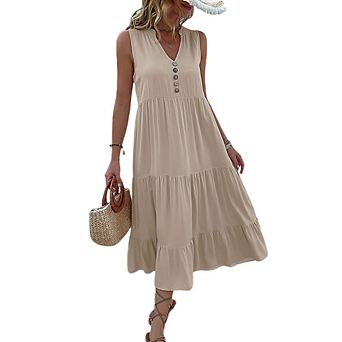 Women's Casual Maxi Sundress Summer Beach Dress Scoop Neck Sleeveless Loose Tank Dress