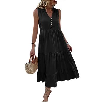 Women's Casual Maxi Sundress Summer Beach Dress Scoop Neck Sleeveless Loose Tank Dress