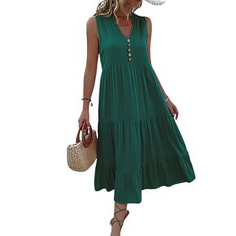 Women's Casual Maxi Sundress Summer Beach Dress Scoop Neck Sleeveless Loose Tank Dress