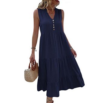 Women's Casual Maxi Sundress Summer Beach Dress Scoop Neck Sleeveless Loose Tank Dress