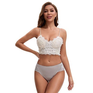 3 Packs Women's Lace Mid-Waisted Full Coverage Briefs HI-Cut Leak Proof Ladies Underpants