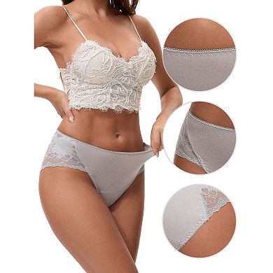 3 Packs Women's Lace Mid-Waisted Full Coverage Briefs HI-Cut Leak Proof Ladies Underpants