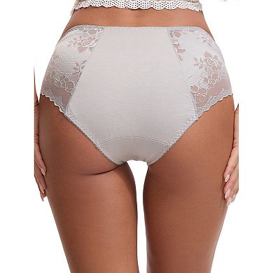 3 Packs Women's Lace Mid-Waisted Full Coverage Briefs HI-Cut Leak Proof Ladies Underpants