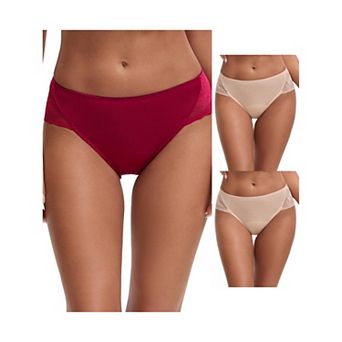 3 Packs Women's Lace Mid-Waisted Full Coverage Briefs HI-Cut Leak Proof Ladies Underpants