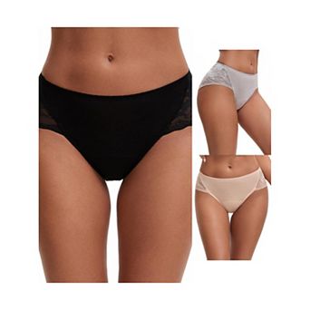 3 Packs Women's Lace Mid-Waisted Full Coverage Briefs HI-Cut Leak Proof Ladies Underpants