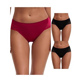 3 Packs Women's Lace Mid-Waisted Full Coverage Briefs HI-Cut Leak Proof Ladies Underpants