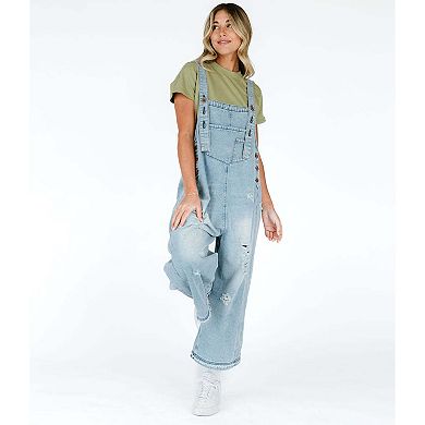 Women's Casual Loose Denim Overalls Adjustable Strap Wide Leg Bib Jean Overalls Jumpsuit
