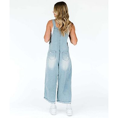 Women's Casual Loose Denim Overalls Adjustable Strap Wide Leg Bib Jean Overalls Jumpsuit