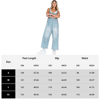Women's Casual Loose Denim Overalls Adjustable Strap Wide Leg Bib Jean Overalls Jumpsuit