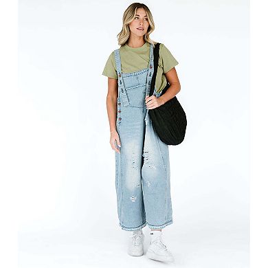 Women's Casual Loose Denim Overalls Adjustable Strap Wide Leg Bib Jean Overalls Jumpsuit