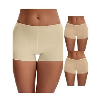3 Packs Women's Seamless Ice-Silk Lace Trim Slip Shorts for Under Dresses Elastic Boyshorts