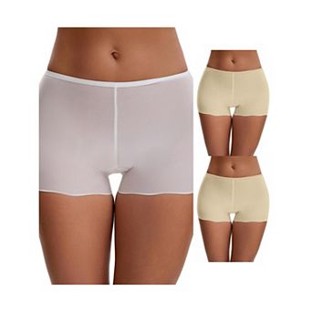 3 Packs Women's Seamless Ice-Silk Lace Trim Slip Shorts for Under Dresses Elastic Boyshorts